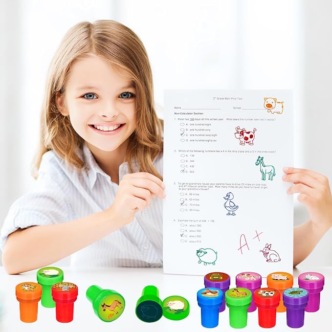 Cinrobiye 24 Pcs Assorted Stampers Set for Kids, Fun Ink Stampers Toys for Boys Girls, Party Favors, Classroom Rewards, Carnival Prizes, Goodie Bag Fillers (Farm Animal)