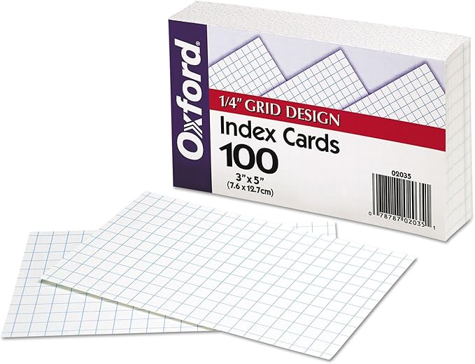 Oxford Grid Design Index Cards, 3 x 5 Inches, White, 100 per pack (02035EE)
