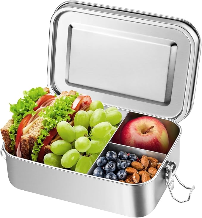 Leonyo 81oz 18/10 Stainless Steel Lunch Box for Adults, 2400ml Metal Bento Box with Divider, Leak-Proof Lunch Food Containers for Woman Man, Dishwasher Safe, Oven Safe Except for Lid