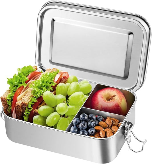 Leonyo 81oz 18/10 Stainless Steel Lunch Box for Adults, 2400ml Metal Bento Box with Divider, Leak-Proof Lunch Food Containers for Woman Man, Dishwasher Safe, Oven Safe Except for Lid