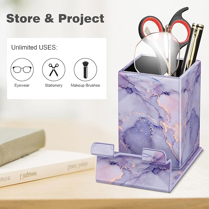FINTIE Pencil Holder With Phone Stand, Eyeglasses Holder, Desktop Organizer Nightstand Accessories Office Supplies Case
