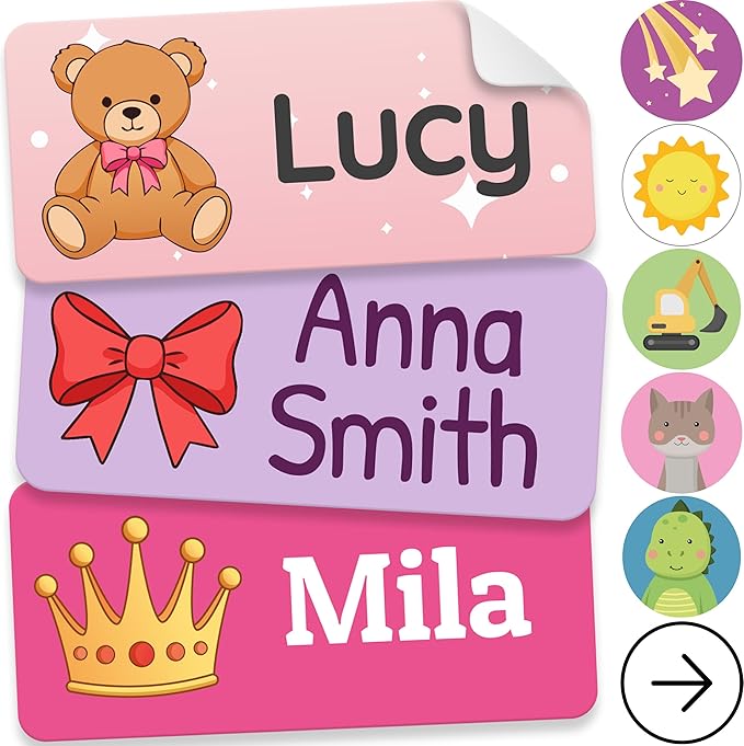 Personalized Name Labels for Kids (210 Labels) - Durable & Waterproof Custom Name Stickers for Clothing Tags, School Supplies, Camp & Daycare - Rainbow (1.2”x0.5”)