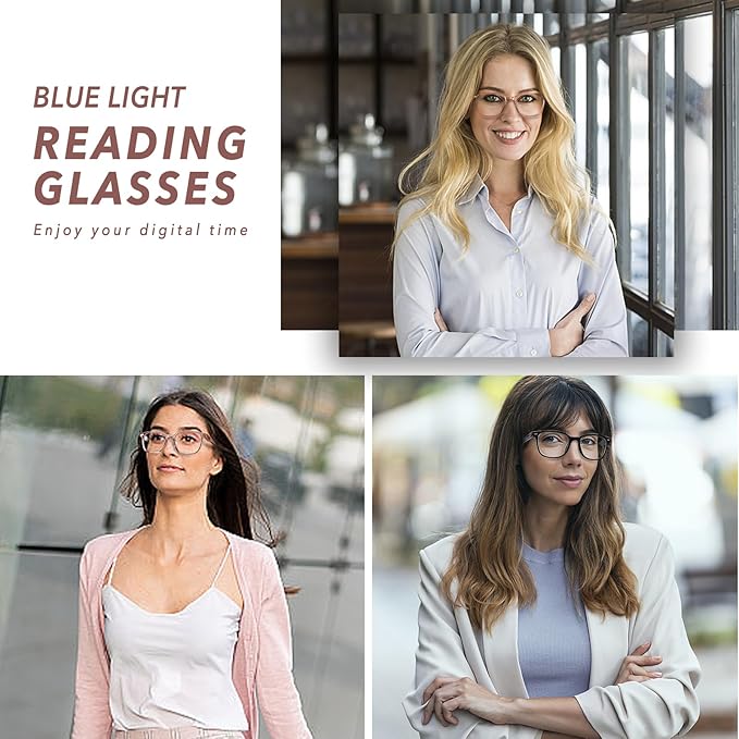 Bifocal Reading Glasses for Women, Blue Light Blocking Computer Readers with Spring Hinges, Retro Square Frame