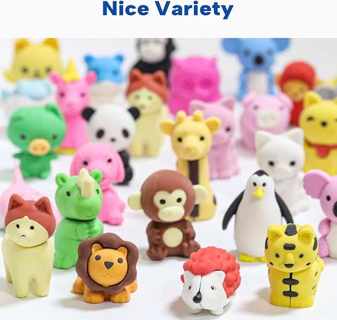 GOMIMEOR Animal Erasers for Kids, 45 Pcs Animal Pencil Erasers Bulk, Puzzle Eraser for Classroom Prizes and School Supplies, Random Assorted
