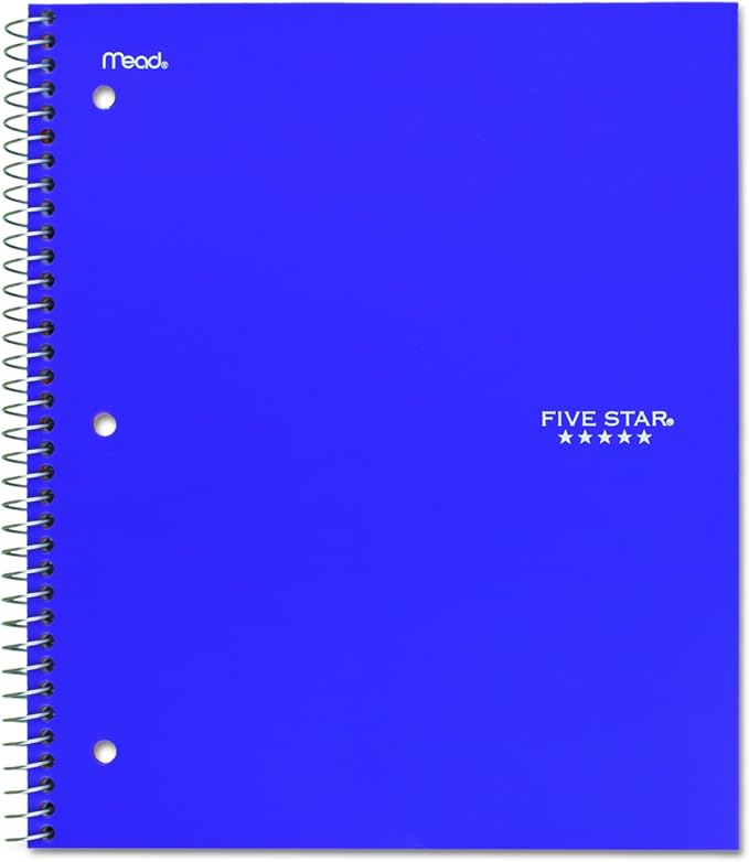 Five Star 06210 Wirebound 3-Subject Notebook, College Rule, 11 x 8 1/2, 150 Sheets, Assorted (Pack of 2)
