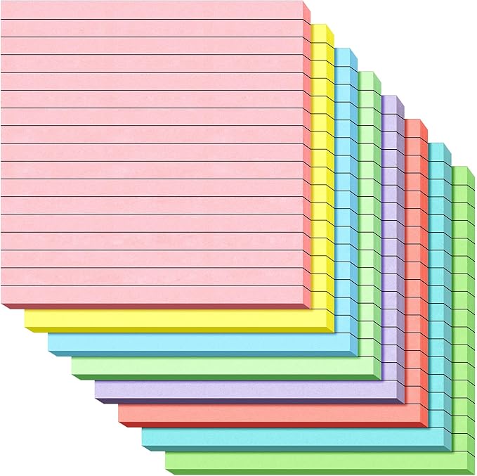 Qeeenar 8 Pads Big Sticky Notes 11 x 11 Inch Lined Jumbo Large Sticky Notes for Wall,Giant Strong Power Memo Square Post for Office, 25 Sheets/Pad(Pastel Color)