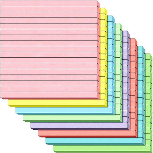 Qeeenar 8 Pads Big Sticky Notes 11 x 11 Inch Lined Jumbo Large Sticky Notes for Wall,Giant Strong Power Memo Square Post for Office, 25 Sheets/Pad(Pastel Color)