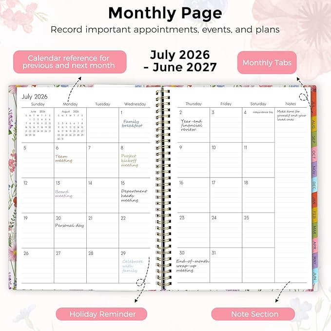 SKYDUE Appointment Book 2026-2027, Academic Hourly Planner from July 2026 - June 2027, 8.5" x 11" Weekly & Monthly Schedule Planner with 15-Minute Interval- Perfect for Daily Planning White Flower