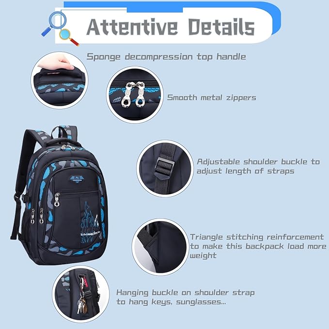 Bansusu 3Pcs Boys Backpack for Kids School Bag with Lunch Bag, Primary Middle School Backpack for Boys Bookbags
