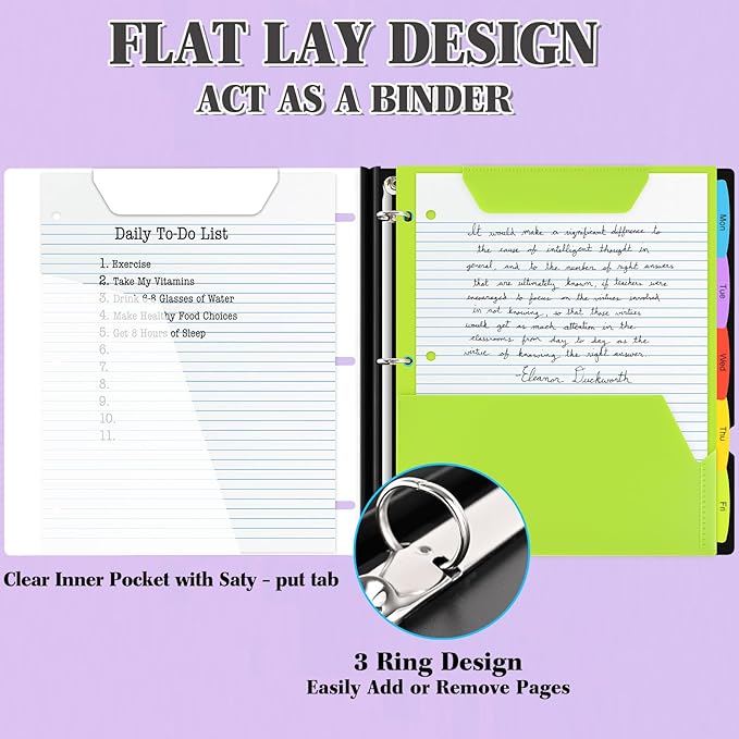 INFUN All-in-one Telescoping Binder Notebook, Refillable 3 Ring Notebook Binder with 1 Plastic Movable Pocket Folder,5 Plastic Subject dividers and Graph Paper and College Ruled Paper-White