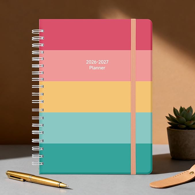 Planner 2026-2027 Monthly and Weekly Academic Planner July 2026 - June 2027, Hardcover Calendar 2026-2027 Agenda Daily Planner for Student Teacher School Office Supplies, 7.4" x 10.2", Happy Stripe