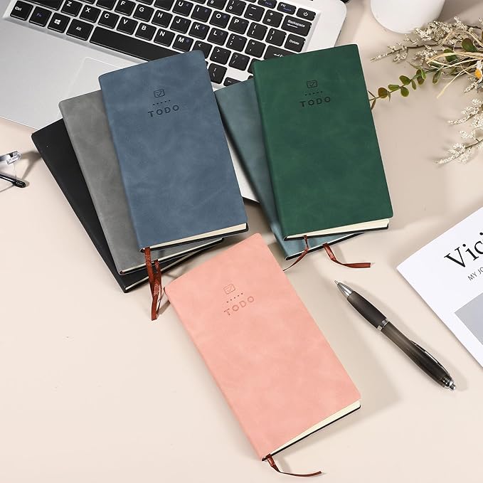 PATIKIL 2Pcs Planner Notebook, A6 100 Sheets Undated to Do List Daily Weekly Monthly Goals Tracker Pocket Notebook for Office Study Time Management Fitness Weeding, Pink/Grey
