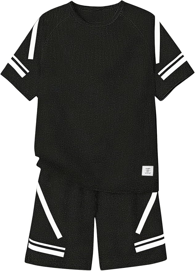 Cakaner Tween Boys Clothes Summer Simple Print T-Shirt And Shorts Set 2 Pieces Teen Trendy Outfits Size 7-14 Year