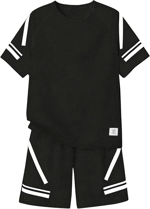 Cakaner Tween Boys Clothes Summer Simple Print T-Shirt And Shorts Set 2 Pieces Teen Trendy Outfits Size 7-14 Year