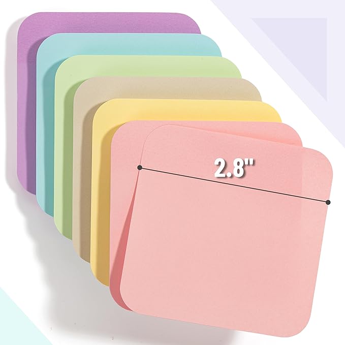 Mr. Pen- Sticky Notes, 2.8"x2.8", 12 Pads, 720 Sheets, Pastel Color, Round Corner Sticky Notes Bulk, Self-Stick Note Pads, Perfect for Office, School, Home, Study & Organization