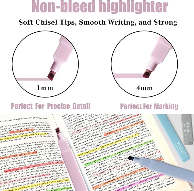 Piochoo Pastel Highlighters,8pcs Bible Highlighters with Chisel Tip,Cute Markers Highlighter No Bleed,Bible High Lighters Assorted Colors for School Journaling