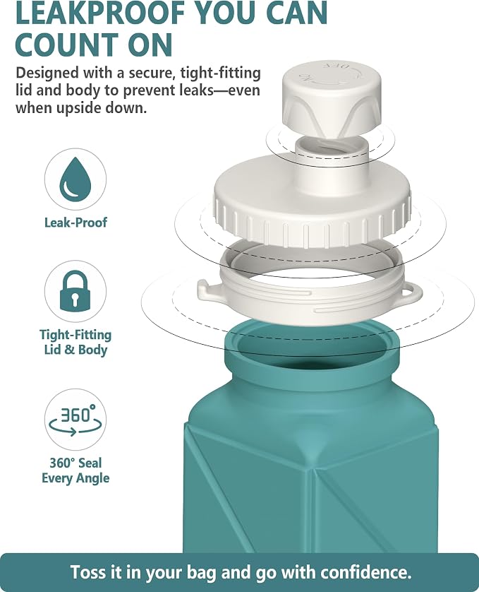 BEAUTAIL Collapsible Water Bottles 21oz/610mL, Silicone Travel Water Bottle | BPA Free, Leakproof & Reusable, Foldable Water Bottle for Traveling, Hiking, School, Sports, Outdoor, 2-Pack, Blue+Starlight