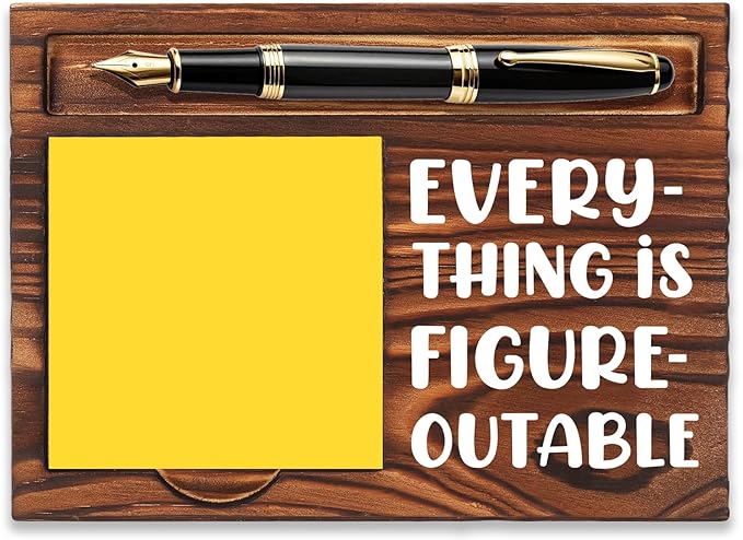 FOUGSTA Funny Office Gifts for Coworker, Gag Office Gifts for Coworker, Funny Desk Decor Gift for Coworker,Wooden Notepad Pen Holder With Funny Quotes,16.5 x 12 x 1.5 cm,XXN11