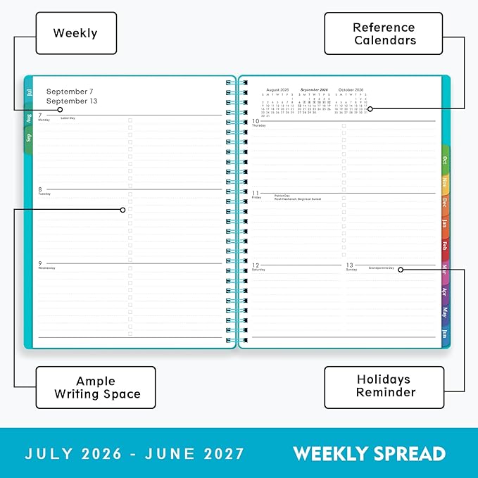Planner 2026-2027 - Academic Planner from July 2026 - June 2027, 7.7" x 9.8", Calendar Planner 2026-2027, Weekly and Monthly Planner Spiral Bound, Flexible Cover, To-Do List, 12 Monthly Tabs