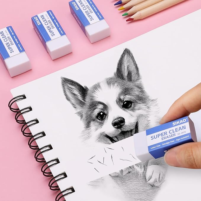 White Erasers, 60 Pack Block Pencil Erasers