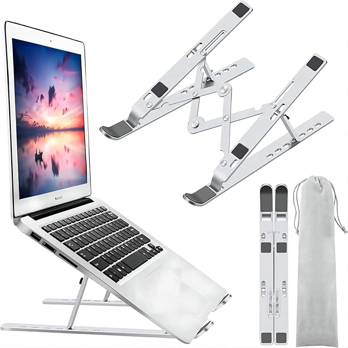 Leeboom Laptop Stand for Desk, Ergonomic Adjustable Aluminum Foldable Portable Computer Stand, Lecterns & Podiums, Fits 10-15.6" MacBook Air Pro HP Lenovo Dell Laptops & Tablets(Silver)