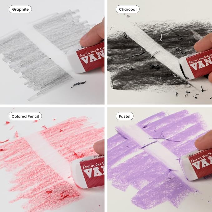 Acurit Vanish Touch Artist Eraser, Latex-Free, 3 Pack - Soft, Flexible Pencil Erasers, Sketching Supplies W/Protective Sleeve - Graphite, Charcoal, Pastel Compatible