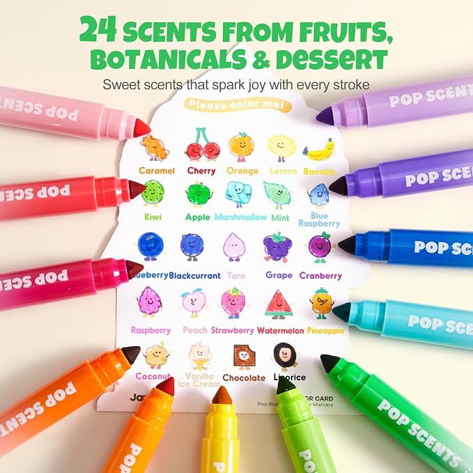 Jar Melo Scented Washable Markers for Kids Ages 4-8, 24 Colors