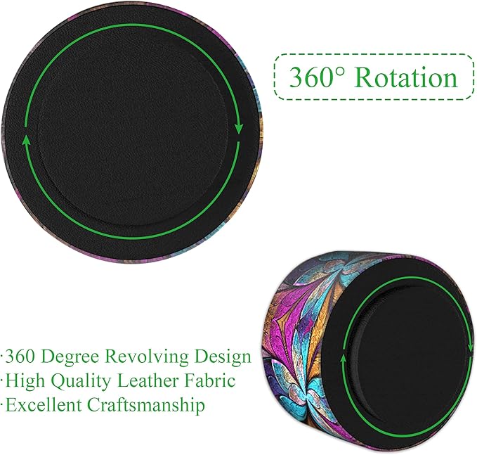 Round Leather Art Supply Organizer,Remote Control Holder,360 Degree Rotating,Multi-Functional Pencil Holder,4 Compartments Desktop Stationary Organizer(1-Fractal Flower) | Round, 360 Degree Rotating, Multi-Functional, Desktop