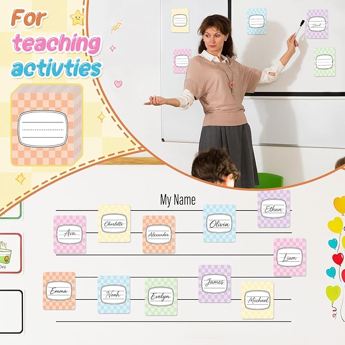 Crtiin 42 Pcs Magnetic Name Tags for Lockers Pastel Checkerboard Dry Erase Labels Magnetic Reusable Name Tags for Back to School Whiteboard Classroom School Bus Locker Fridge