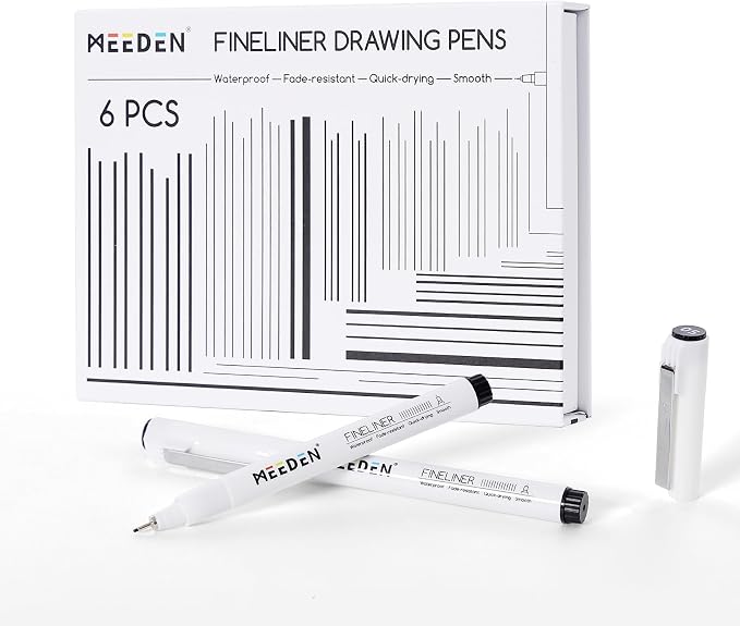 MEEDEN Micro Fineliner Drawing Pens: 6 Sizes, 0.05-3mm, Black Archival Ink