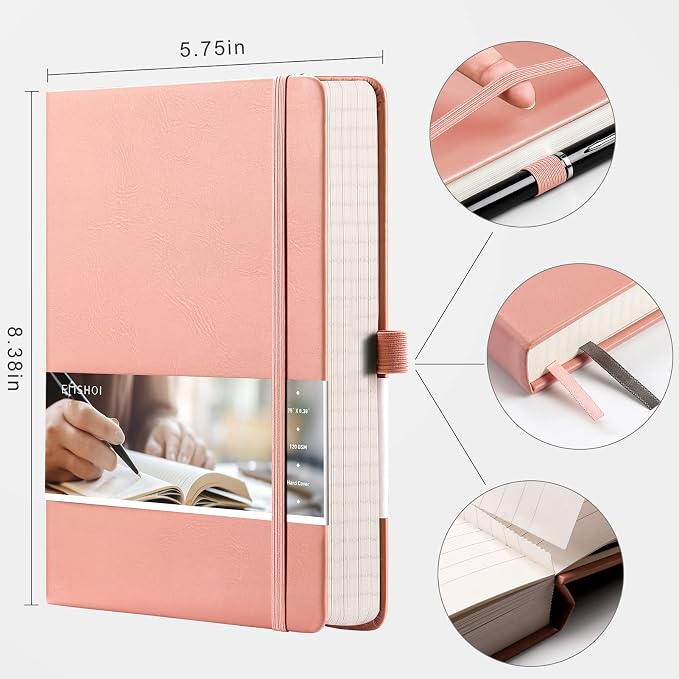 EMSHOI Lined Journal Notebook, 256 Numbered Pages, A5 Size (5.7'' x 8.3'')