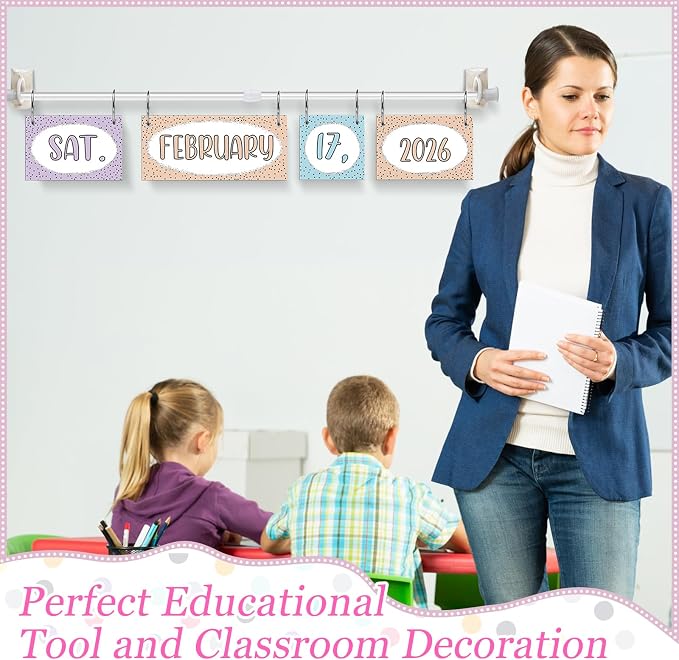 Pastel Flip Calendar Bulletin Board Set Pastel Flip Calendar for Classroom Decor with Adjustable Holder 2026-2029 Years 54 Date Cards for Preschool Elementary Teacher Supplies Back to School
