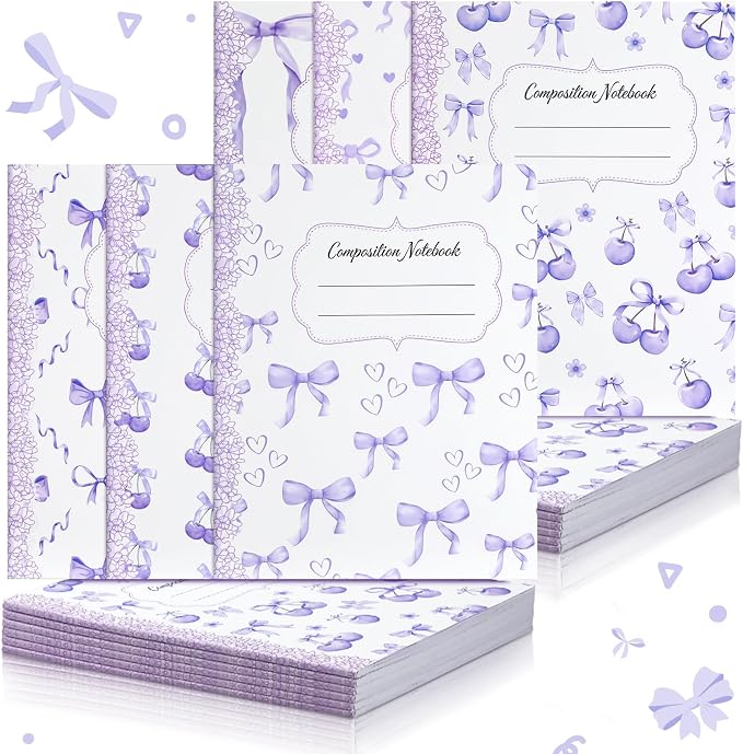 Fullhawl 6 Pack Composition Notebook College Ruled Bulk Light Purple Bow Composition Notebook Preppy Lavender Aesthetic for Back to School Supplies 110 Pages 9-3/4 x 7-1/2" for First Day of School