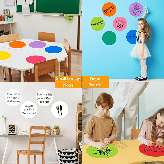 Colorful Dry Erase Dots Circles Whiteboard Marker Removable Stickers Spots Wall Decals for School Classroom Teachers Students Table & Desk, 10 Pack