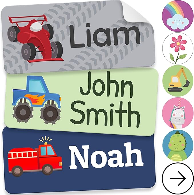 Personalized Name Labels for Kids (140 Labels) - Durable & Waterproof Custom Name Stickers for Clothing Tags, School Supplies, Camp & Daycare - Gears (1.2”x0.5”)