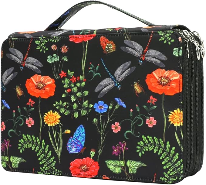 Vomgomfom 200 Slots Pencil Bag, 4-Layer Zipper Portable Art Supply Organizer, PU Leather Large Capacity Colored Pencil Case with Handle for 200 Watercolor Pens, Gel Pens (Black)