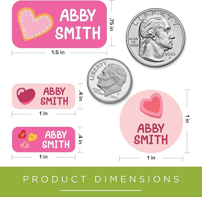 Personalized Daycare Name Labels for Kids, (130 Pack) Waterproof Custom Name Stickers for Clothing Tags, Lunch Boxes and School Supplies, Made in USA by MSC -Hearts