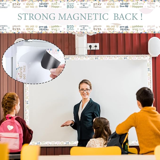 Tellegloww 36 ft Scalloped Magnetic Border Magnetic Border for Whiteboard Bulletin Board Borders Reusable Rolled Borders Trim for Office Chalkboard(Colorful Dots)