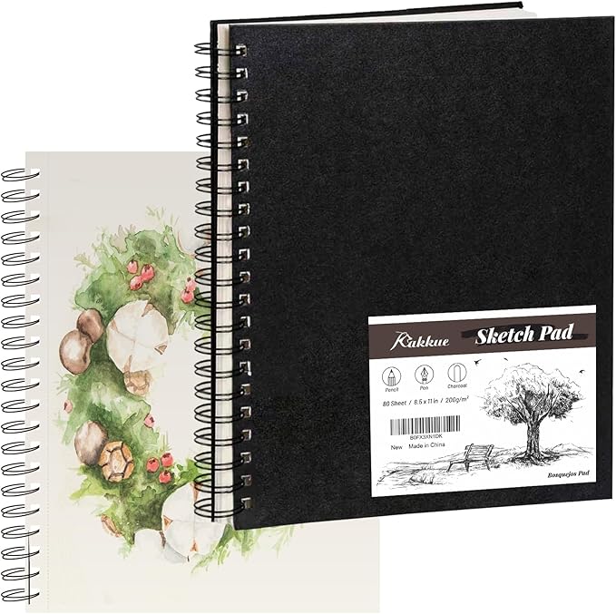 KAKKUE 8.5" x 11" Hardcover Sketchbook, 200gsm/80 Sheets Professional Thick Drawing Paper, Spiral Bound Pad, Acid-Free Perforated for Mixed Media, Sketching & Illustration, for Artists & Kids