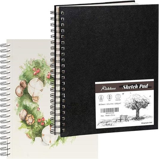 KAKKUE 8.5" x 11" Hardcover Sketchbook, 200gsm/80 Sheets Professional Thick Drawing Paper, Spiral Bound Pad, Acid-Free Perforated for Mixed Media, Sketching & Illustration, for Artists & Kids