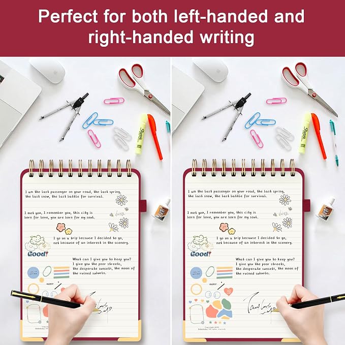 Mousbull Top Spiral Notebook, A5 Hardcover Top Bound Steno Pads, 240 Pages 100gsm College Ruled Left Handed Notebook Journal for Work, School, Meeting Writing - Red, 5.9" x 8.5"