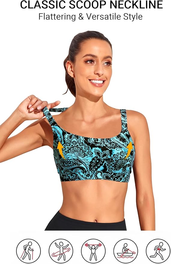 Tempt Me Women Sports Bra Bikini Tops Scoop Neck Bathing Suits Top Padded Swim Crop Tops Only