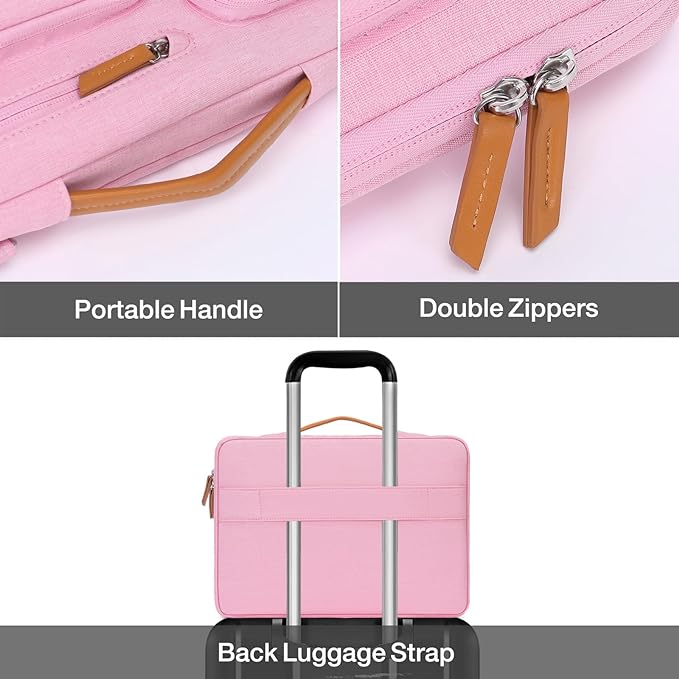 MOSISO 360 Protective Laptop Case 16 inch, 15-15.6 inch Laptop Sleeve Compatible with MacBook Pro 16, HP Acer Dell Lenovo ASUS, Side Open Carrying Case with 4 Zipper Pockets&Handle, Pink