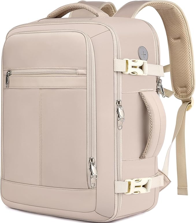 EZUOLA Carry On Backpack, Travel Backpack for Men Women Airline Approved, Underseat Personal Item Travel Bag With Shoe Compartment,Laptop Mochila 15.6inch Casual Daypack for Weekender College,Beige
