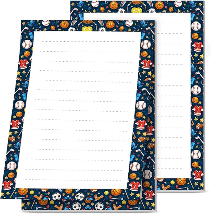 2 Pack Lined Sticky Notes 4x6 in, Cute Self-Stick Notepads with Lines, Large Memo Pads Strong Adhesive for Office, Home Funny Sport Design