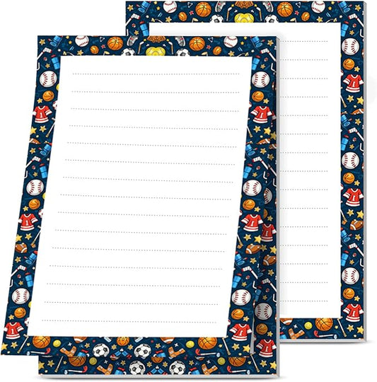 2 Pack Lined Sticky Notes 4x6 in, Cute Self-Stick Notepads with Lines, Large Memo Pads Strong Adhesive for Office, Home Funny Sport Design