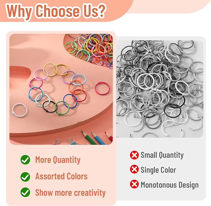150 Pcs Loose Leaf Binder Rings Colorful Book Rings Metal Notebook Paper Flash Cards Keychain for Index Cards Students Teachers Workers School Office, 1 Inch, 30 Colors