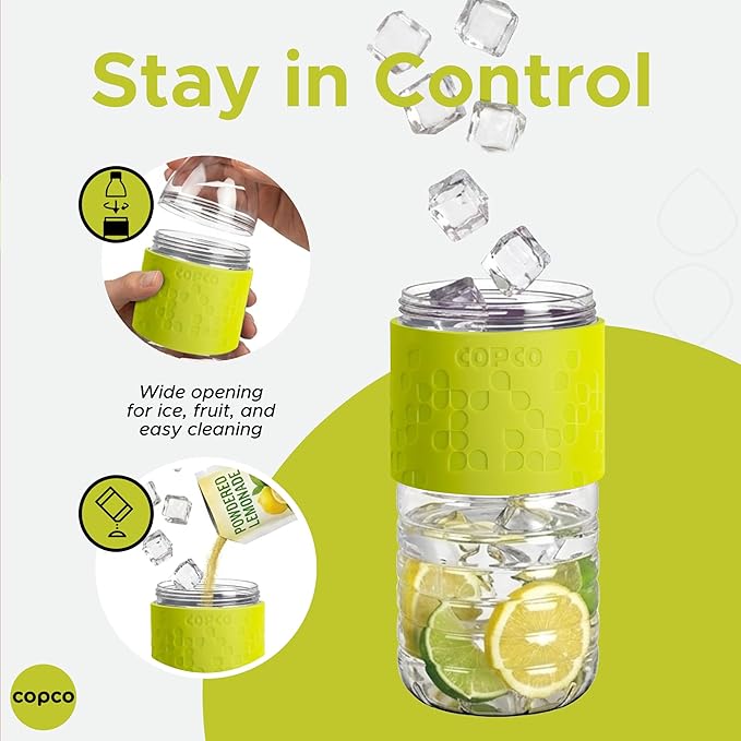 Copco Hydra 16.9 oz Water Bottle, Set of 2 – Leak Proof, BPA Free Tritan, Dishwasher Safe, Twist-Open Body, Non-Slip Silicone Grip, Perfect for Gym & Office & Outdoor Use (Lime Green)