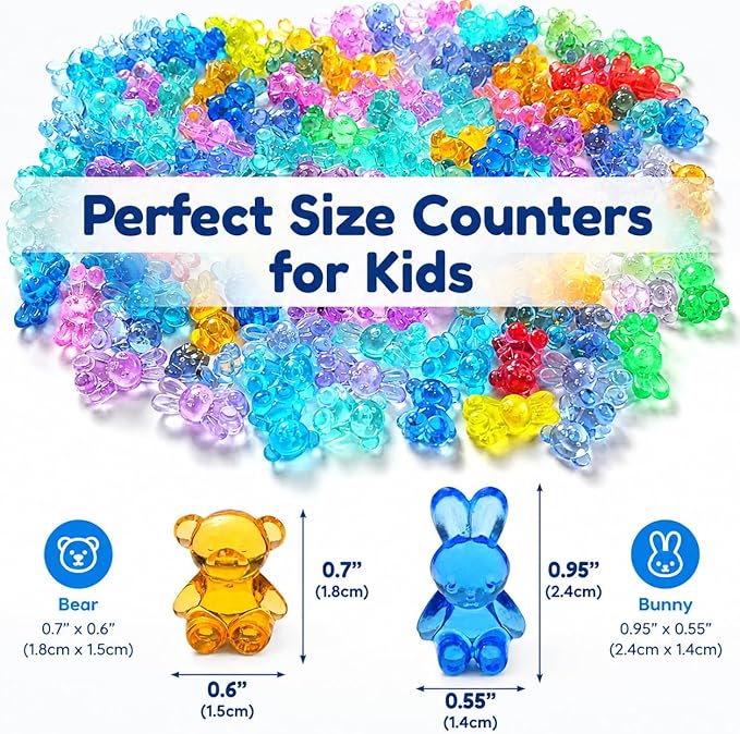 Counting Bears and Bunnies,240 Pieces Counter Toys for Kids - Fun Educational Math Manipulatives with Storage Box for Counting & Learning