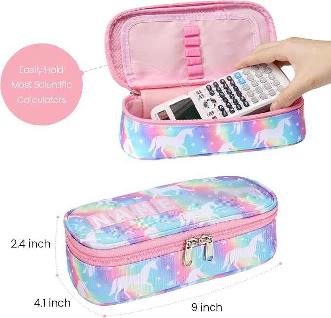 Cambond Pencil Case for Girls - Cute Pencil Cases for Kids Teen Girls Big Capacity Pencil Box Special Pencil Pouch for School with Personalized Letter Cards and Slot, Rainbow Unicorn